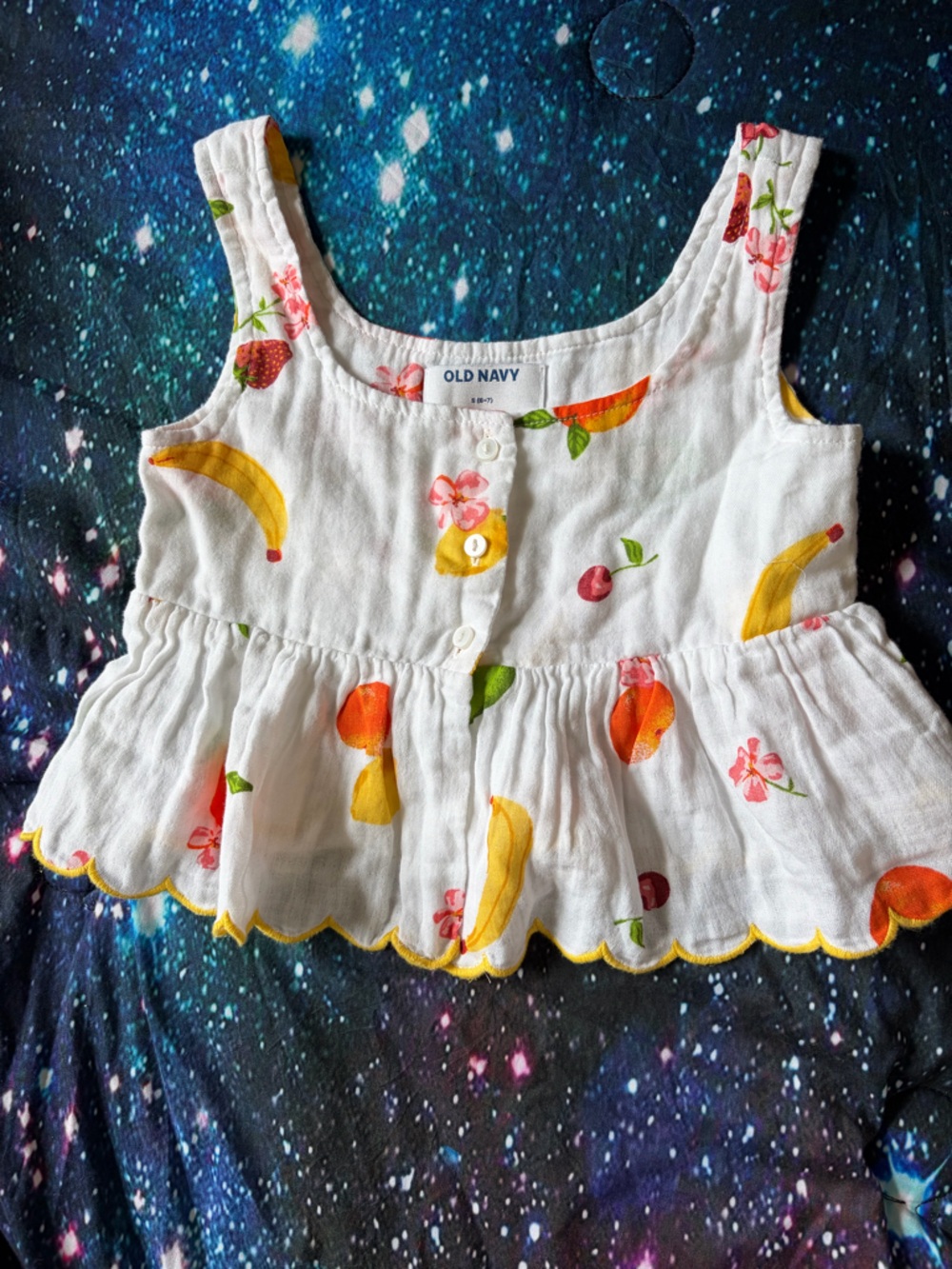 Old Navy White Fruit-Print Girls' crop blouse  with Yellow Trim